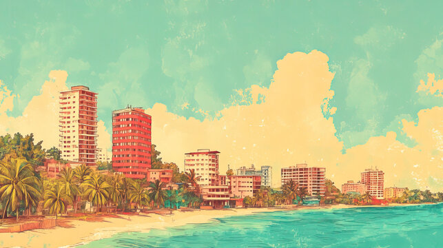 Mandeville, Jamaica, color pen pencil hand-drawn effect drawing illustration for travel poster, card, wallpaper, backdrop or banner. Modern, clear, artistic and simple