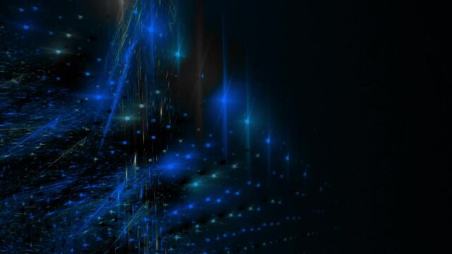 futuristisches symmetrisches Netzwerk aus hellen blauen Lichtern, Datentransfer, Technologie, Informationsfluss, Wissenschaft, digital, Muster

