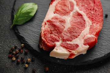 raw Pork steak escalope meat dish Fresh tasty food background on the table rustic food top view copy space