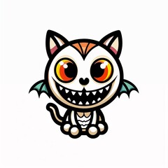 Obraz premium Cute spooky character illustration of a cat-like creature with wings and big eyes