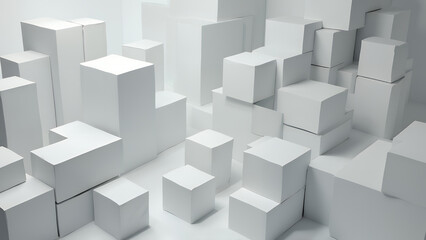 Obraz premium Random shifted white cube boxes block background wallpaper