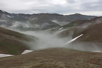 Russia Commander Islands landscape on a cloudy summer day
