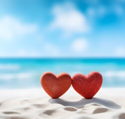 Fototapeta premium Romantic Beach Hearts, Valentine's Day Love
