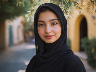 Portrait of a Muslim Girl in Abaya Dress
