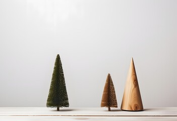 Minimalist Christmas Trees on Wooden Table