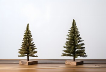 Minimalist Christmas Trees on Wooden Table