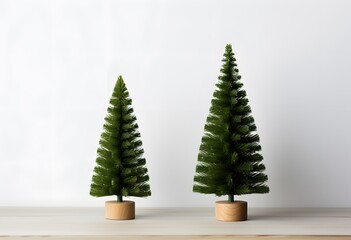 Minimalist Christmas Trees on Wooden Table