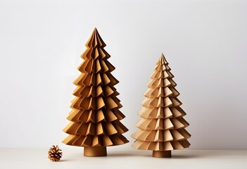 Minimalist Golden Christmas Trees on Wooden Table