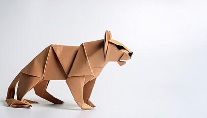 paper origami concept of a Florida panther cougar - P. c. couguar -simple starter craft for kids for weekend arts and crafts entertainment. Isolated on a white background with copy space