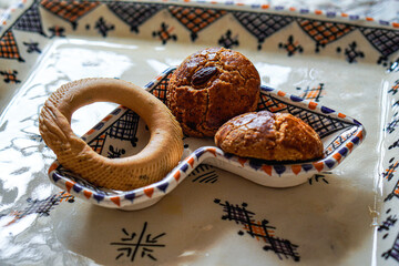 a moroccan plate with some moroccan traditional cakes