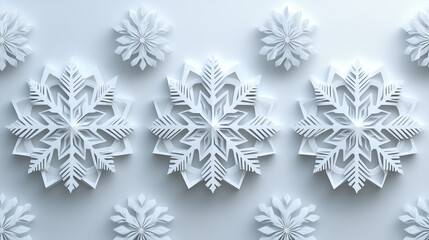 Three large white paper snowflakes on a light gray background, perfect for winter decor and crafts