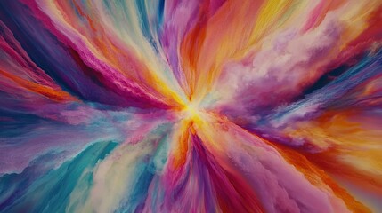 Obraz premium A vibrant explosion of colors radiates warmth and energy, creating a mesmerizing swirl of hues in a dreamlike display