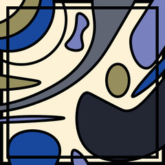 Square pattern with blue, yellow and gray geometric shape on cream  background. Modern art design for artsy background or hijab scarf and foulard pattern. Fashionable template. Abstract vector