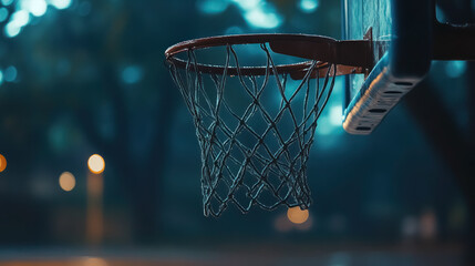 nighttime basketball hoop lit by ambient lighting