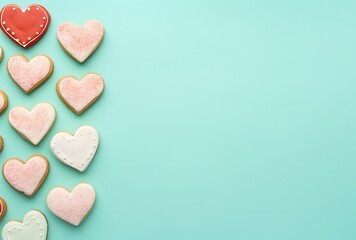 Valentine's Day Heart Cookies on Pastel Green Background