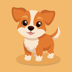Adorable Cartoon Dog Digital Illustration – Small Dog with Big Eyes and Wagging Tail on Bright Yellow Background, Adobe Illustrator Artwork