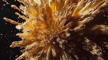 An explosive burst of golden energy radiates outwards, capturing attention with intricate details and dynamic textures in a dark backdrop