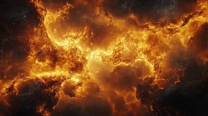 A stunning cosmic explosion of fiery colors illuminates the depths of space, creating a breathtaking nebula view in the universe