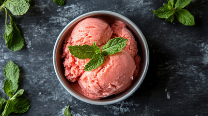A refreshing sorbet made with pureed strawberries and mint.