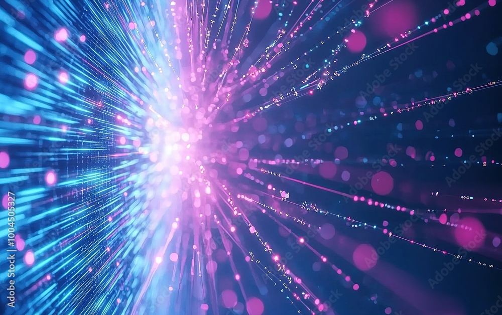 Poster vibrant explosion of light particles creates a mesmerizing display of color in a cosmic setting abov