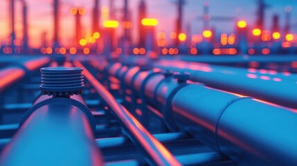 Obraz premium Industrial Pipes in a Colorful Sunset Atmosphere