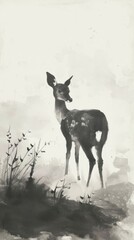 Ink painting minimal of deer wildlife animal mammal.