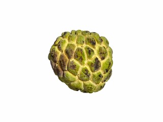 Fresh custard apple isolated on white background. Sugar apple, sweetsop, Annona squamosa. Tropical fruit