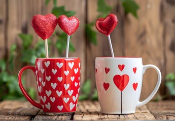 Valentine's Day Mugs with Heart Lollipops