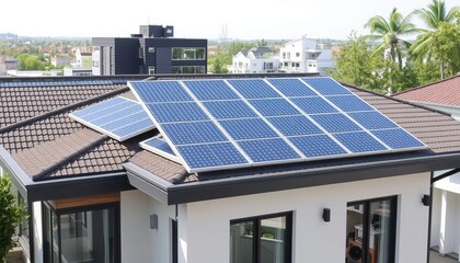 Naklejka premium Solar panels on a house roof