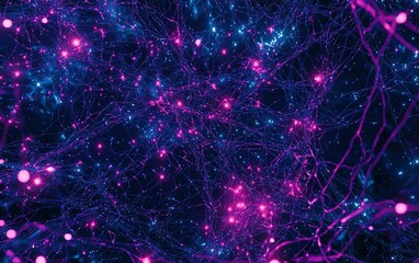 Fototapeta premium Vibrant abstract representation of neural connections glowing in a cosmic purple and blue environment