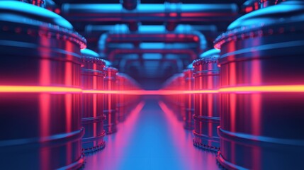 Obraz premium Futuristic Industrial Pipes and Containers with Neon Glow