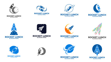 Big set of Rocket Launch logo design vector, Rocket logo design inspirations