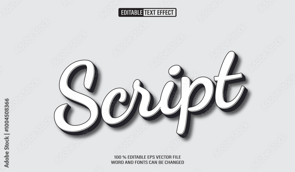 Aufkleber editable 3d text style effect - simple script black white text effect template