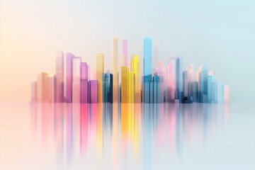 Fototapeta premium Colorful city skyline merged with a dynamic stock market chart. Financial growth in urban development.