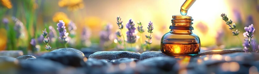 Closeup of a Dropper Bottle with Natural Background