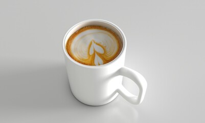 Fresh coffee in cup on white background, top view. Space for text. Cup of Cappucino	
