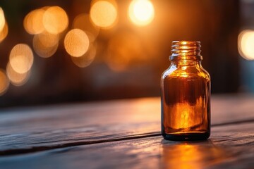 Dark Herbal Extract in Glass Bottle with Warm Background