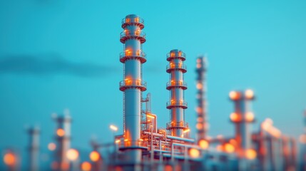 Obraz premium Industrial Towers with Lights at Dusk