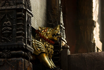 A statue of a lion. Inside Hindu temple, Varanasi