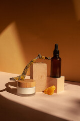 Aesthetic cosmetic skincare beauty lifestyle sunny vibrant fall yellow background