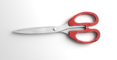 Red scissors isolated clipping path white background	
