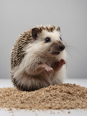 Little Hedgehog Sitting In Sawdust