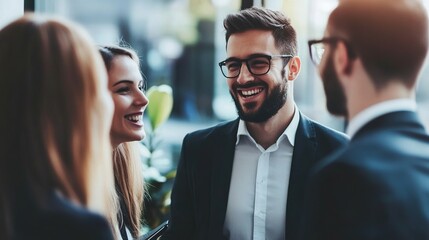 Smiling Professionals Engaging in Conversation