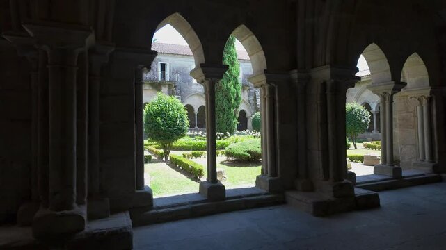 Medieval construction in the cloister of the Gothic cathedral of Tui, Galicia, Spain.