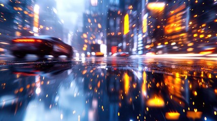 Futuristic Cityscape with Reflections at Night