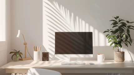 A minimalist workspace where simplicity and organization contribute to high productivity and concentration during long work hours.