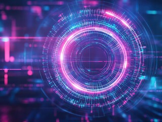 Obraz premium Abstract tech spiral with neon glowing edges, floating geometric shapes in space, hightech futuristic theme, 3D digital rendering