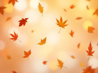 Obraz premium Falling autumn leaves in vibrant orange and red with bokeh background, capturing the beauty of fall and nature, white background_00001_