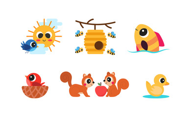 Cute animals collection set for babies and kids with simple shape