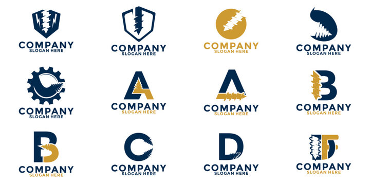 Set of Drill with Letter logo vector, Initial and Drill logo design template